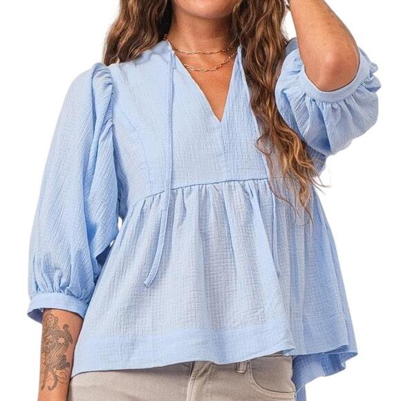 DEAR JOHN Women's Malia Gauze Top Size S In Ice Blue - Picture 1 of 12
